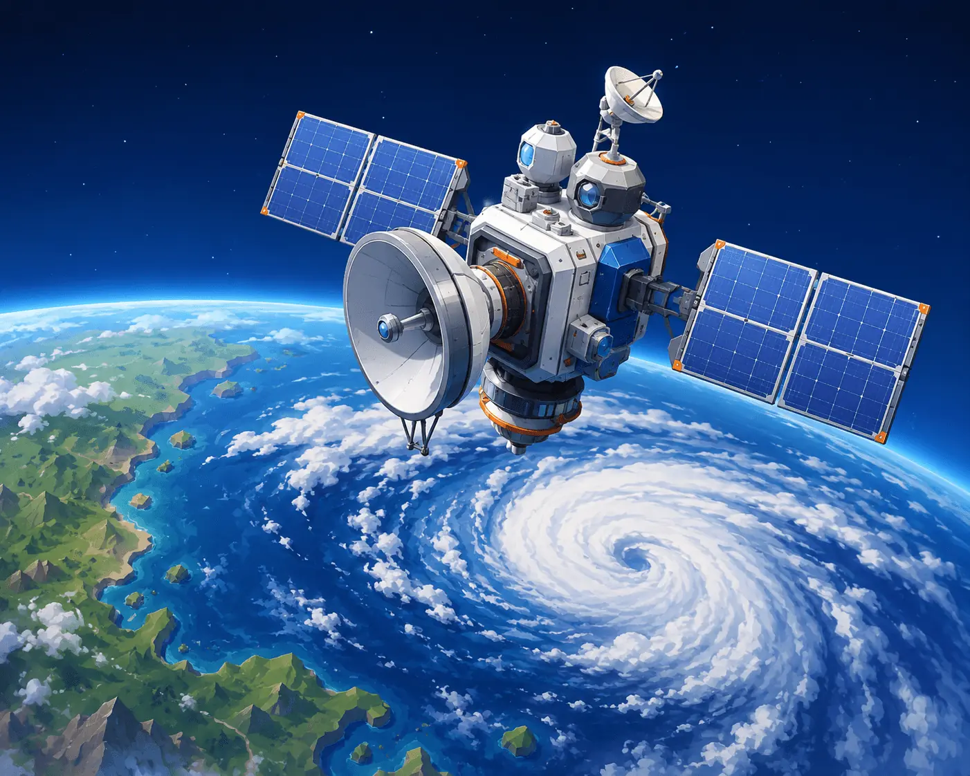 太空站設備俯瞰地球雲系與大型氣旋